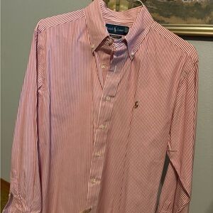 Ralph Lauren Men's Red and White Striped Button Down Shirt